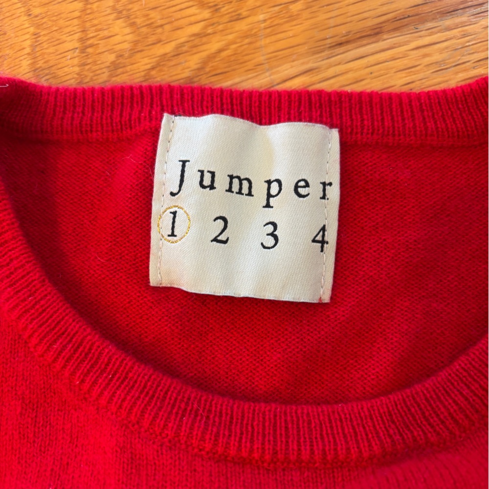Jumper 1234 Tuckernuck Cashmere Starburst Arms Crew Sweater Red Navy Zip Zag XS - Picture 2 of 3